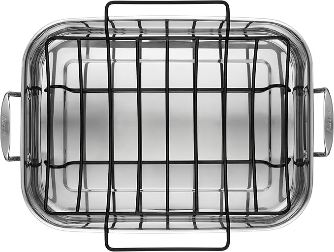 Anolon Triply Clad Stainless Steel Roaster / Roasting Pan with Rack - 17 Inch x 12.5 Inch, Silver