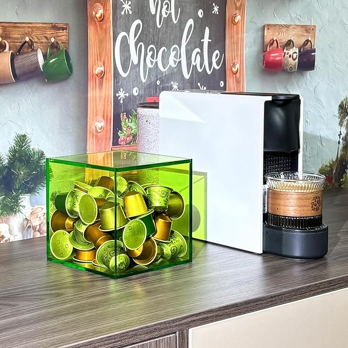 Coffee Capsule Storage Box Coffee Pod Holder Organizers Accessories Anti Dust Durable Clear Acrylic Box for House and Office Use, Green, 5x5 In