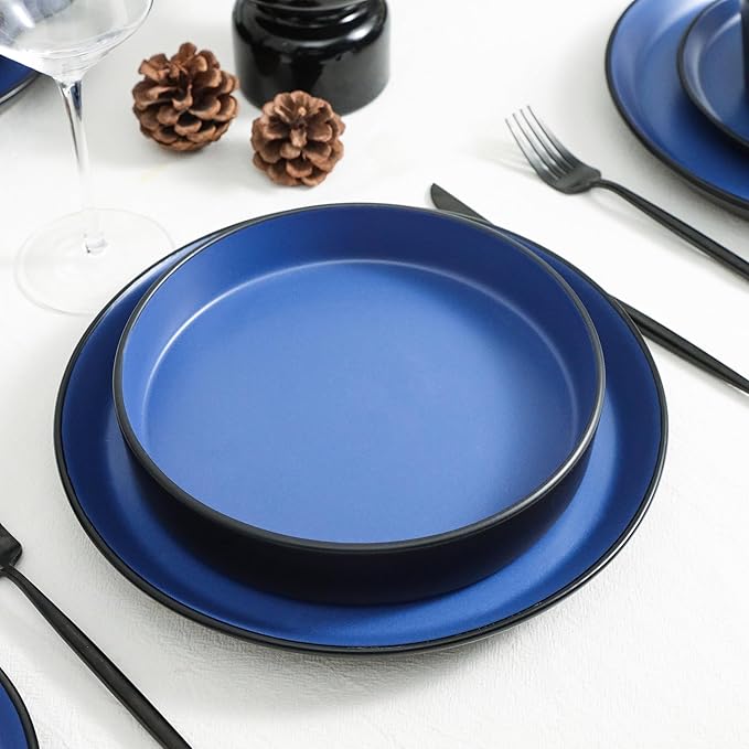 Stone Lain Albie Stoneware Bowl Set, 4-Piece Pasta Bowls for Kitchen, Ceramic Serving for Noodles, Fruit, Cereal, Dinner - Microwave & Dishwasher Safe, Black