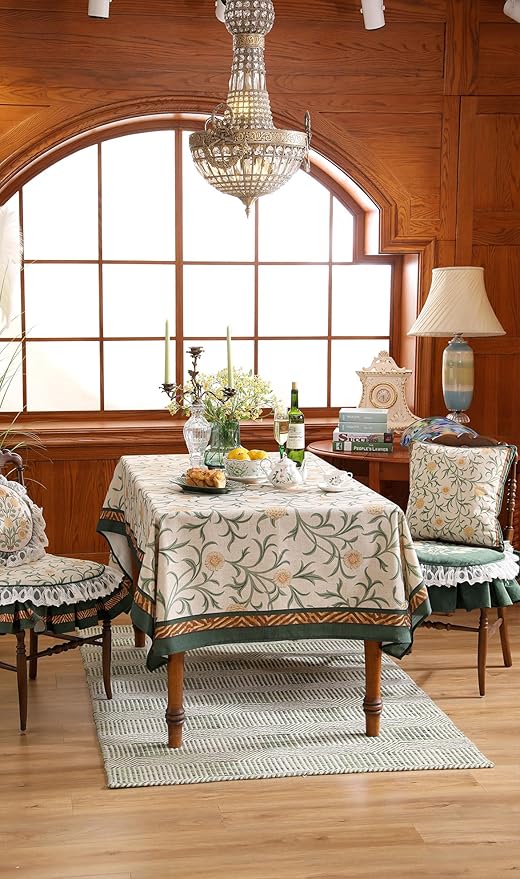 patdrea Designer French Linen Table Cloth for Rectangle Table,Vintage Fall Decorative Tablecloth,Floral Decoration Cover for Kitchen Dining Christmas,Tea Party,Thanksgiving,63"x94"-Littledaisy