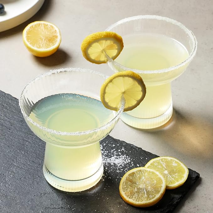 Lysenn Stemless Margarita Glasses Set of 2 - Elegant Vertical Stripes Cocktail Glasses – Premium Hand Blown Glassware for Martini and Mixed Drinks – 10 oz