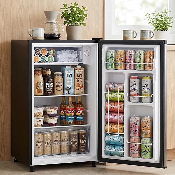 3.2 Cu.Ft Mini Fridge with Freezer, 1 Door Small Refrigerator with Adjustable Thermostat Energy-efficient Low Noise, Compact Fridge for Bedroom, Office, Dorm, Silver