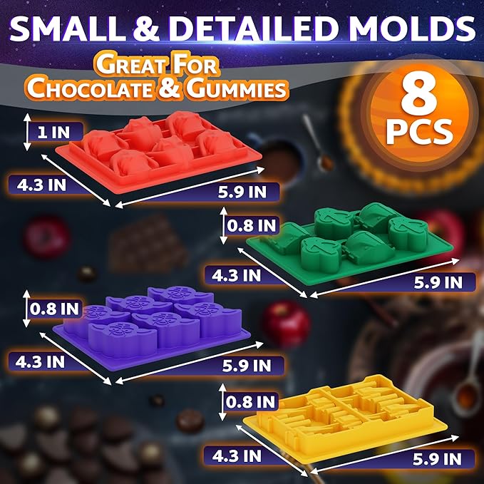 Epic 8-piece Sci-fi Silicone Molds Set - Silicone Ice Cube Tray for Space Themed Drinks | Non-Stick, Reusable & Flexible for Jello, Candy, Chocolate & Wax | Suitable for Freezer, Oven & Microwave