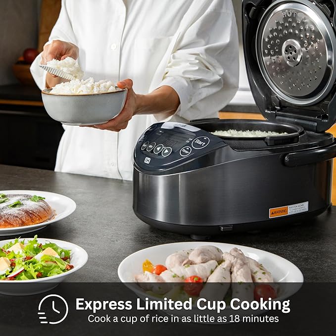 Tiger JPW-H18U Induction Heating Rice Cooker and Warmer with 14 Menu Presets and LCD Display (10-Cup, Mauve Black)