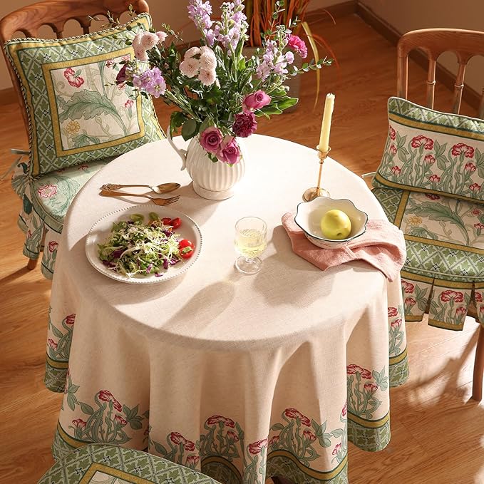 patdrea Designer Vintage Round Table Cloth,Anti-Wrinkle Leaves Pattern Green Tablecloth,Linen Table Cover Fall Decor for Kitchen Dining Christmas,Party,Thanksgiving,Diameter 55"-Cecilia D