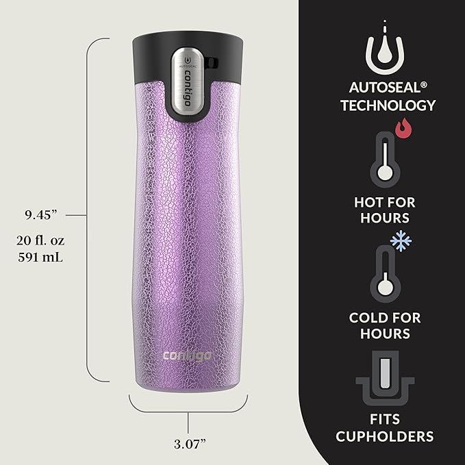 Contigo AUTOSEAL West Loop Vacuum-Insulated Stainless Steel Travel Mug with Easy-Clean Lid, 20 oz, 2-Pack