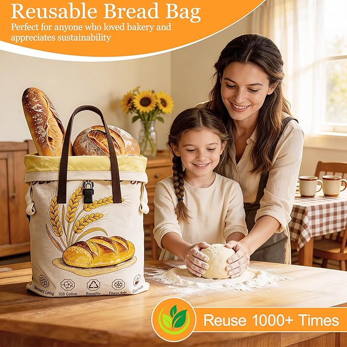 2 Pack Reusable Beeswax Bread Bags for Homemade Bread with Handle,17 X 13 Inch Large Cotton Sourdough Bread Storage for Fridge Freezer Counter,Keep Fresh Longer
