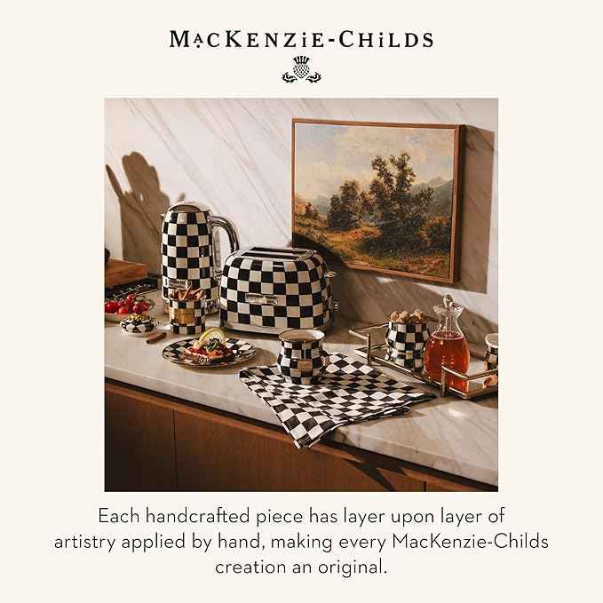 MACKENZIE-CHILDS 2-Slice Toaster, Decorative Toaster for Kitchen, Black-and-White Courtly Flower Market