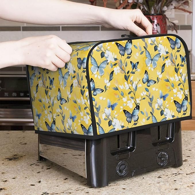 Toaster Cover 4 Slice Watercolor Pastel Butterfly Flower Kitchen Small Appliance Covers with Pockets Dust and Fingerprint Protection