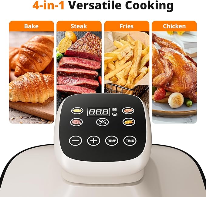 AIRMSEN 6.3 QT Glass Air Fryer Non-Toxic, 4 Presets & Manual Control, 105–400℉ Precise Heat, 95% Less Oil, Auto-Pause & Resume, Microwave & Dishwasher Safe Glass Container for Family Meals