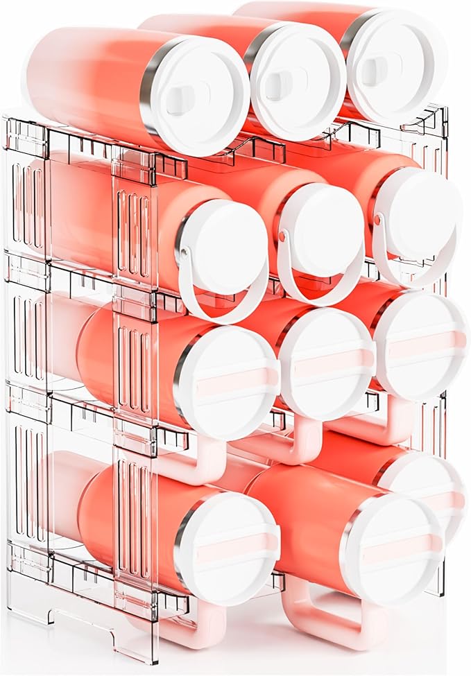 Yieach Stackable Cup Organizer for Kitchen Cabinets,4 Tier Large Tumbler or Water Bottle Organizer for Cabinets,Stackable Waterbottle Holder and Cup Storage Organizer for 40 OZ Yeti,Owala,Yeti Storage