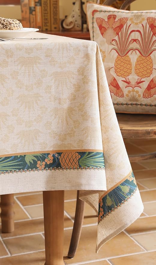 patdrea Designer Rectangle Linen Long Table Cloth,Vintage Anti-Wrinkle Durable Tropical Style Tablecloth,Decor Table Cover Cloth for Kitchen Dining Christmas,Thanksgiving,63"x94"-Pineapple a