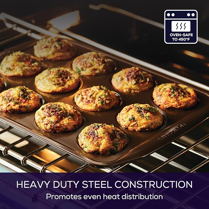 Circulon Nonstick Bakeware 12-Cup Muffin Tin, Brown, Steel