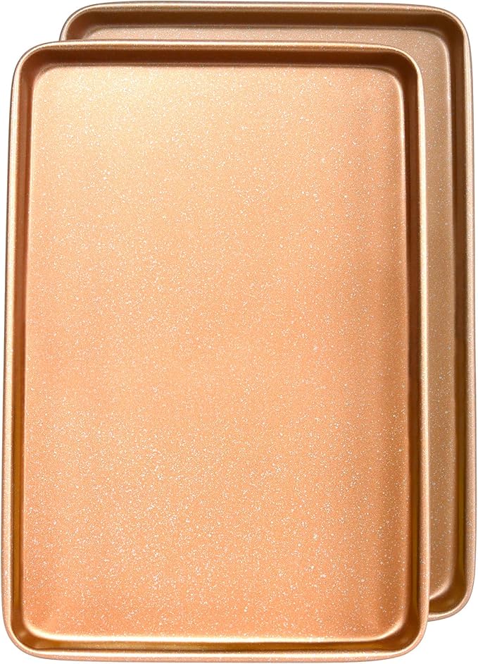 casaWare 2pc Ultimate Commercial Weight 15 x 10 x 1-Inch Cookie Sheet Set (Rose Gold Granite)