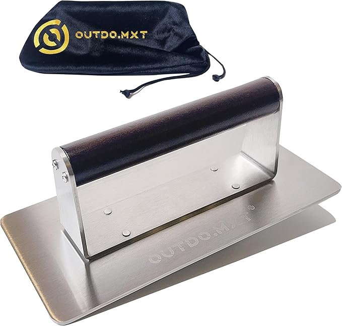Stainless Steel 9X4.2“ Smash Burger Press,1.9lb Heavy Duty Burger Smasher with Wooden Handle and Velvet Storage Bag for Griddle,Grill Press for Hamburger, Bacon,Steak, Barbecue Grilling Tool
