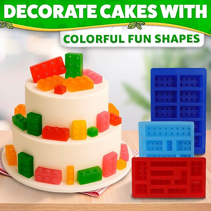 3 Pcs Silicone Chocolate Molds - Building Brick Mold Silicone Non-Stick Ice Cube Tray, Easy to Use & Clean - Designed for Candy, Chocolate, Ice, Gelatin, Soap, Jelly Shots, Cake Decorating & More Fun
