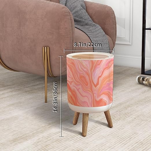 Trash Can with Lid Coral Living Fractal Abstract Prism Glitch Effect Color Year 2019 Press Top Round Small Garbage Bin with Wooden Legs Waste Basket for Kitchen Bedroom Nursery 7L/1.8 Gallon