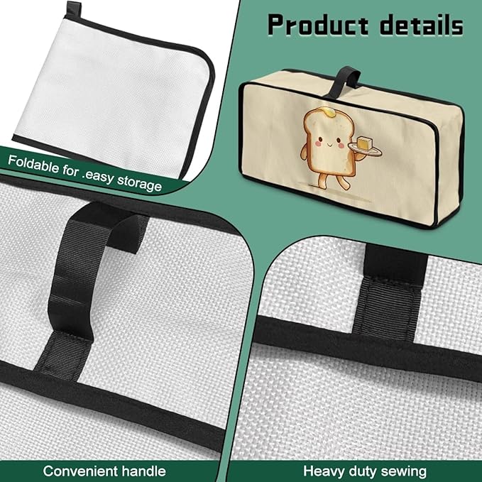 Butter Bread Print Toaster Cover 2 Slice, Fits 2-Slice Long Slot Toaster, Slim Lightweight Kitchen Small Appliance Cover, Foldable Portable and Machine Washable