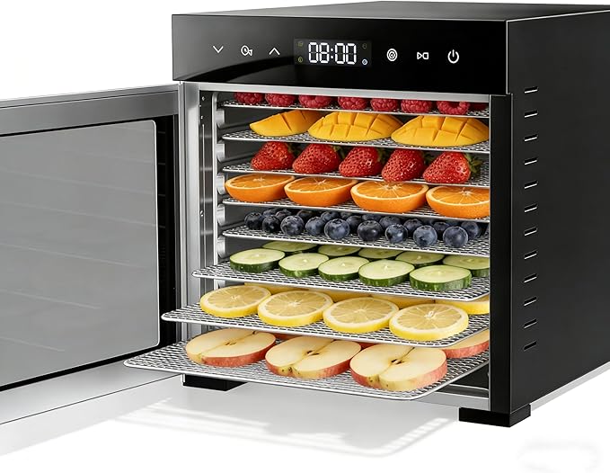 Simple Deluxe Food Dehydrator Machine, Fruit Dryer Machine with 8 Stainless Steel Trays, 24H Digital Timer 185°F Temperature Control, 500W Food Dryer for Jerky Meat Herb Fruit and Dog Treat, Black