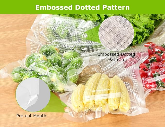 Bonsenkitchen Vacuum Sealer Bags, 20 Gallon 11" x 16"+ 80 Quart 8" x 12"+ 50 Pint 6" x 10", Commercial Grade, BPA Free, Food Sealer Bags for Vac Storage, Meal Prep or Sous Vide Cooking, VB15