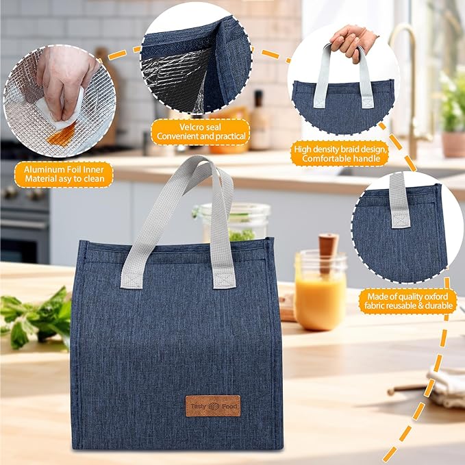 VZZNN 12 Pack Lunch Bags Bulk,Insulated Reusable Lunch Bags with Aluminum for Women Men,Leakproof Tote Large Lunch Box for Office,Work,Beach or Travel(Grey)