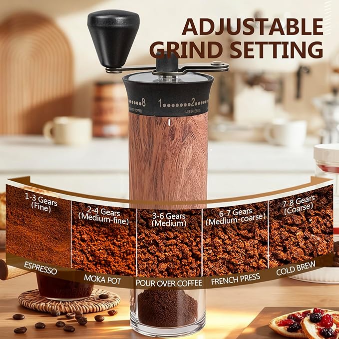 SYLORIA Manual Coffee Grinder with 56 External Adjustable Settings Hand Coffee Bean Mill with Ceramic Burr and Foldable Handle