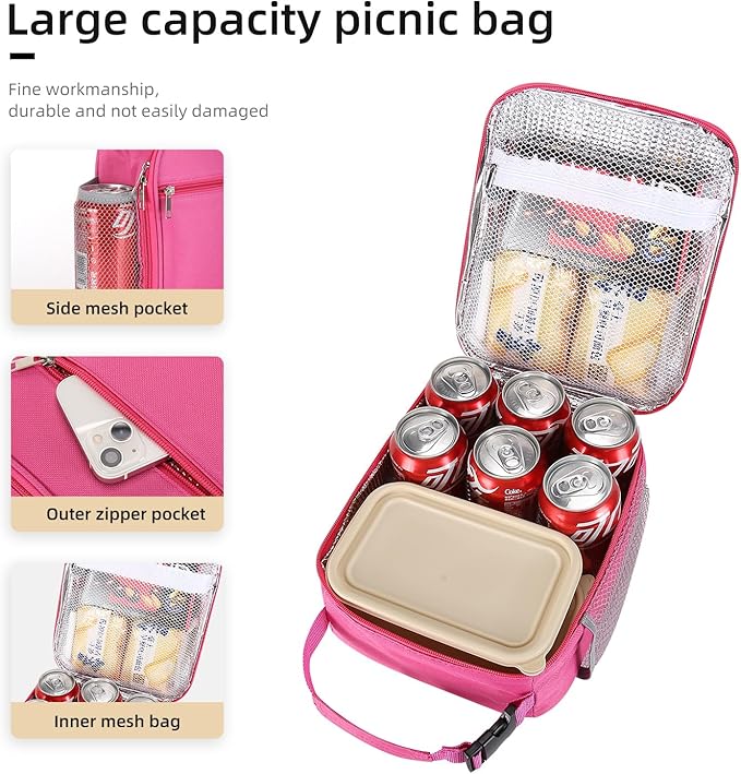 Lovoeo Lunch box Lunch bag for men women Insulated Lunchbox Lunch bags for Work Picnic Travel(Rose red)