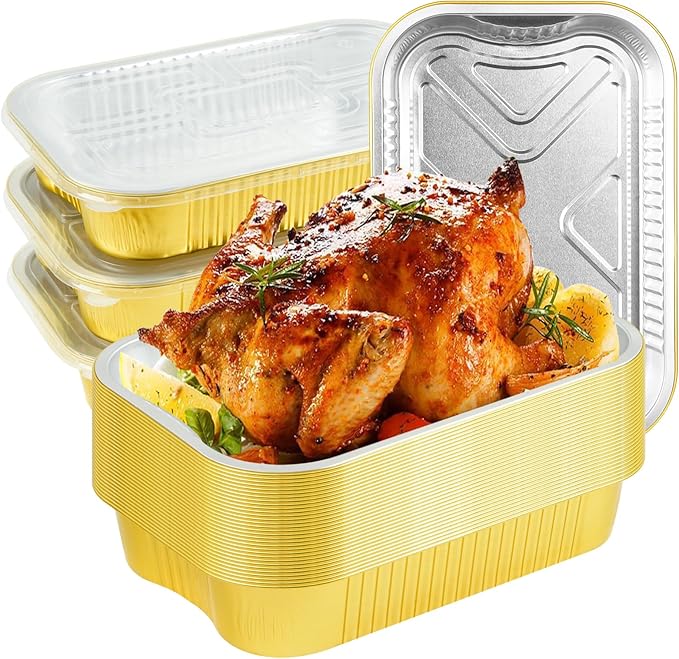 15 Pack 13"×9"×2.4" Gold Aluminum Foil Pans with Lids Heavy Duty, 9x13 Foil Food Containers with Lids, Disposable Tin Foil Pans for Baking, Meal Prep, Freezer, Heating and Takeout