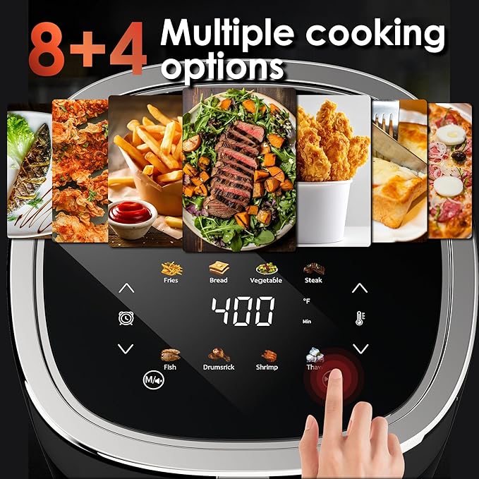 Compact Air Fryer, 9-in-1 with Smart Digital Color TouchScreen Air Fryers, View Window, Air Fry, Roast, Bake,Reheat, Dehydrate, 12 Presets,Dishwasher Safe Basket & Less Oil Nonstick,4.2QT