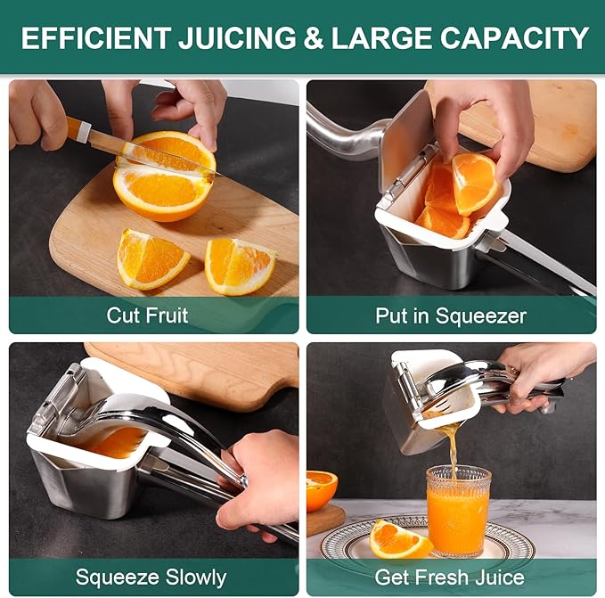 Stainless Steel Citrus Juicer Press - Manual Handheld Lemon/Orange/Pomegranate Squeezer with Non-Slip Grip, Rustproof Dishwasher Safe Fruit Press for Home Kitchen, Easy to Clean