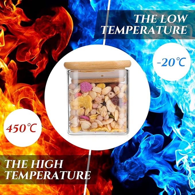 Nuenen Set of 24 Airtight Square Spice Containers 4 oz Glass Spice Jars with Bamboo Lid Small Seasoning Jars Empty Food Storage Containers for Pantry Clear Food Canisters for Kitchen Sugar Coffee