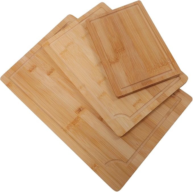 BAFOVY 3pcs Wood Chopping Boards Set, Smooth Cutting Boards with Grooves and Inner Handles, for Kitchen Food Prep and Serving