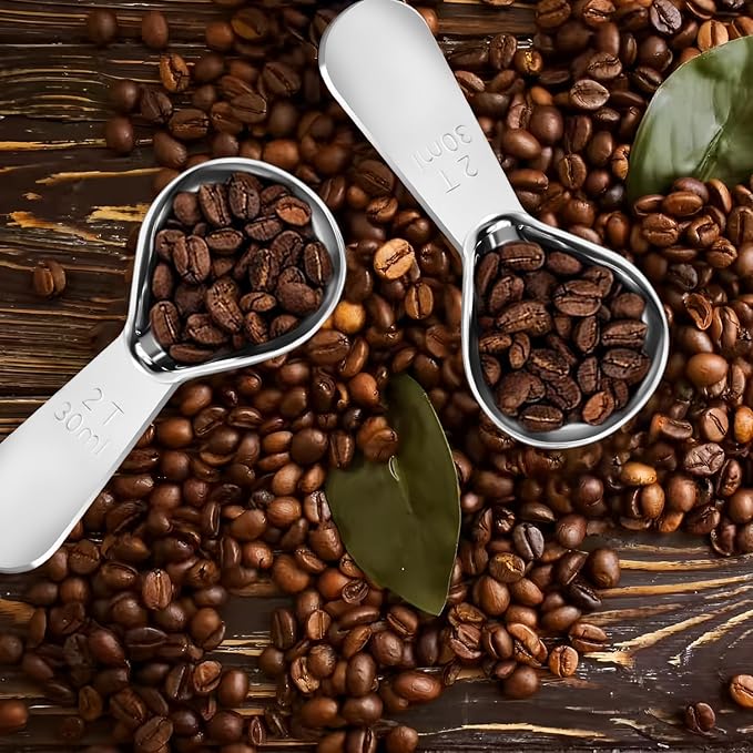 Stainless Steel Coffee Scoop Set - 3 Pc Measuring Spoons (1 Tbsp & 2 Tbsp Scoop) for Ground Coffee, Tea, Sugar Or Flour, Short Handles