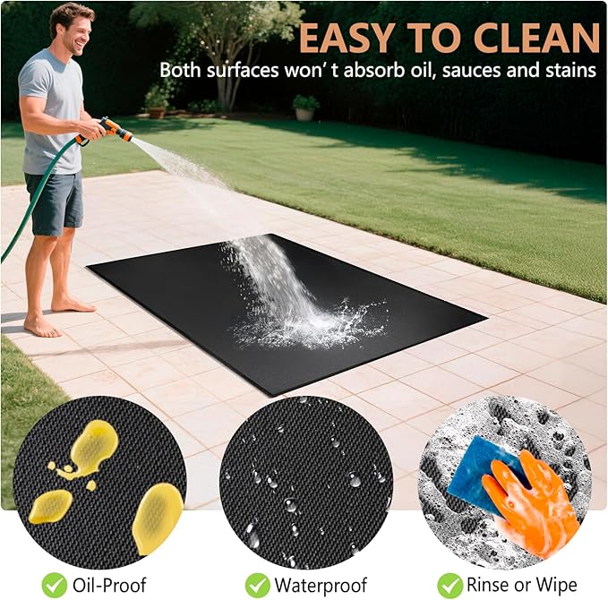 60x40 inch Large Under Grill Mats for Outdoor Grill, Double-Thickened Fireproof Patio Deck Protector Mat, Oil-Proof Waterproof BBQ Mat for Under Grill, Grill Floor Pads Fireplace/Fire Pit Mat