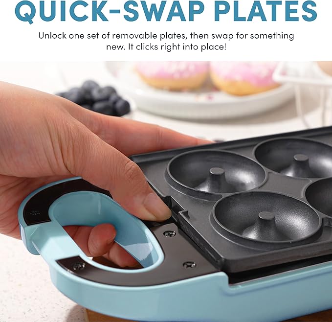 AROMA® Swap & Flip Waffle Maker with Removable Plates: 3-in-1 Panini Press, Mini Donut Maker, and Waffle Iron