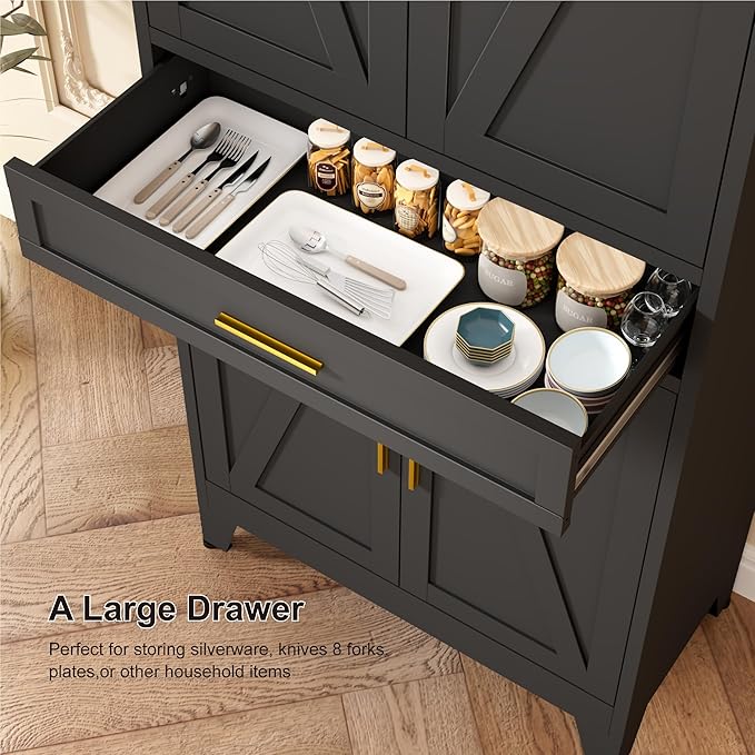 71" Tall Pantry Storage Cabinet with Drawer and Adjustable Shelves, Freestanding Tall Kitchen Cupboard Storage Cabinet for Kitchen,Dining Room, Living Room, Black