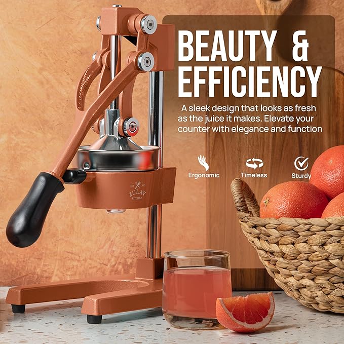 Zulay Kitchen Cast Iron Juicer - Heavy Duty Manual Juicer with Detachable Strainers for Easy Cleaning, Orange Juice Press for Citrus Fruits, Perfect for Bartenders, Juice Lovers & Health Enthusiasts