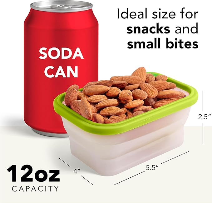 Small 12oz Collapsible Silicone Food Container (1.5 Cups) Compact Lunch, Snack & Leftover Storage BPA-Free, Leak-Resistant Lid, Microwave, Freezer & Dishwasher Safe, Space-Saving Portable Bento Box
