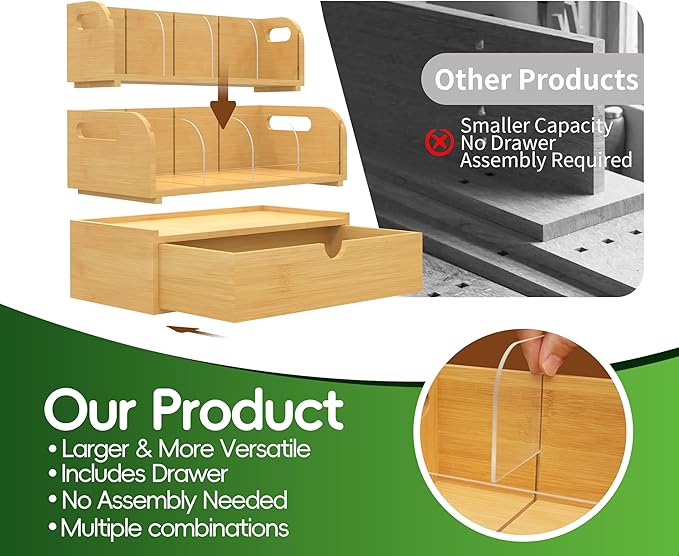 Bamboo Tea Organizer – Stackable Collection (2Tier w/Drawer)