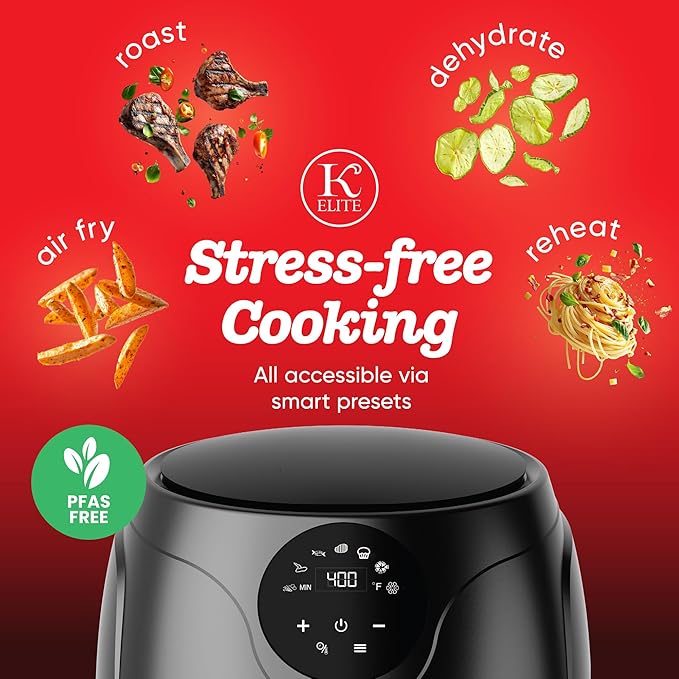 Kitchen Elite 2.5 Quart Compact Air Fryer Oven Small Countertop Oil-Free Cooker with PFAS-Free Nonstick Basket, Easy Clean, Black