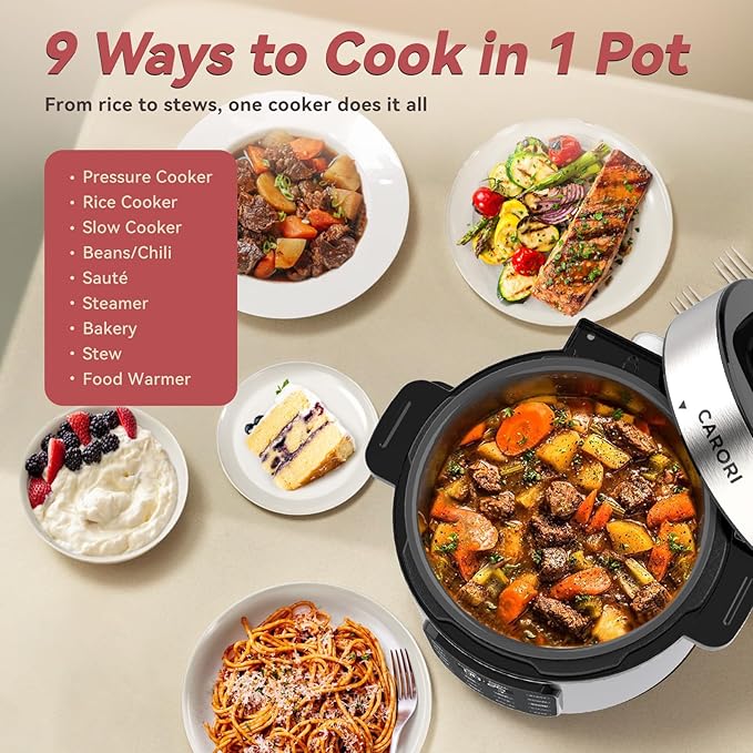 Electric Pressure Cooker 6 Qt, 9 Functions Programmable Instant Pot with IMD Touchscreen, Rice Cook, Slow Cook, Steam, Sauté, Warm, 16+ Safety Features, 1000W Silver