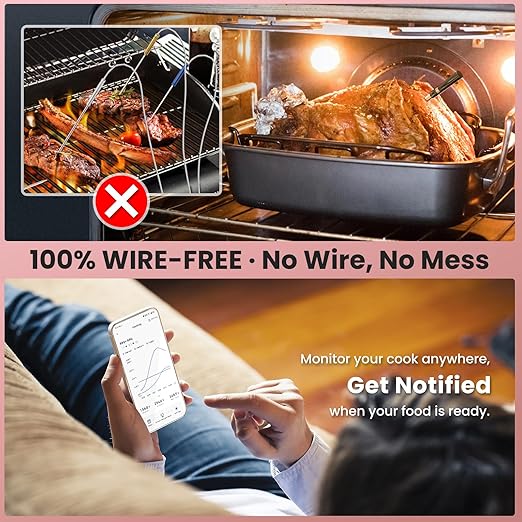 Wireless Meat Thermometer for Grilling and Smoking, CP10 500FT Meat Probe Thermometers, Smart Food Thermometer Probe for BBQ, Oven, Grill, Smoker, Sous Vide Gifts for Mom, Wife - Pink
