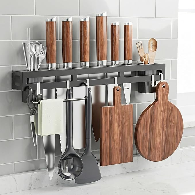 Wall Mount Utensil Rack, 15.7inch Pot Hangers for Kitchen, Kitchen Utensil Hanger for Spoons, Knives, Forks, Chopsticks, Knife Rack