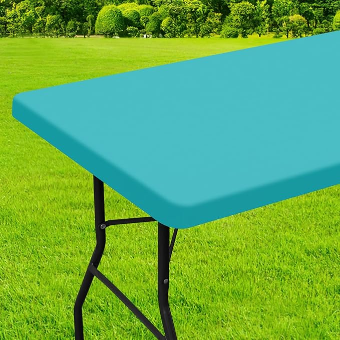 homing Rectangle Table Cloth Cover, Waterproof Polyester Elastic Fitted Tablecloth, Fits for 4 Foot Folding Tables, Washable Table Protector for Picnic, Camping, Outdoor (Turquoise, 24" x 48")