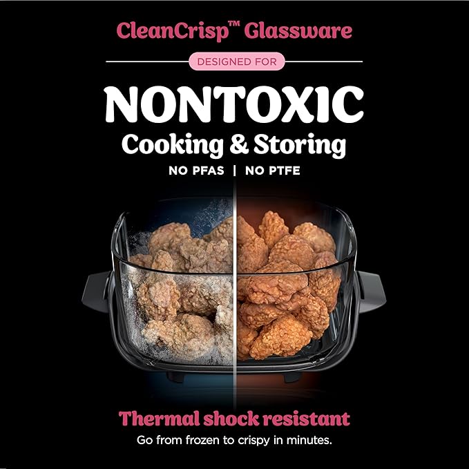 Ninja Crispi 4-in-1 Glass Air Fryer | 450°F | Non-Toxic | 4QT & 6-Cup Glass Containers w/Lids | Microwave, Freezer, Dishwasher Safe | Max Crisp, Air Fry, Bake, Recrisp | Cherry Crush | FN101DR