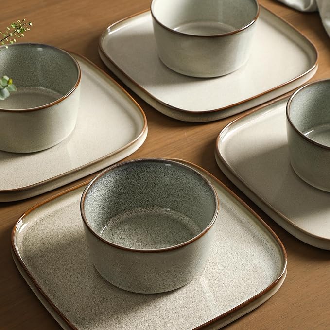 Stone Lain Cairo 24-Piece Dinnerware Set Stoneware, Plates and Bowls Set, Microwave and Dishwasher Safe, Includes Dinner and Salad Plates, Cereal Bowls, Dishes for 8, Grey