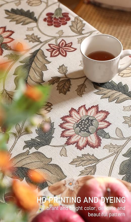 ISAENNE Designer Provence Floral Square Tablecloth,Linen Colorful Washable Indoor Table Cloth,Durable Home Decor Tablecloths for Dining Thanksgiving Kitchen Christmas,67"*67"-Ratina