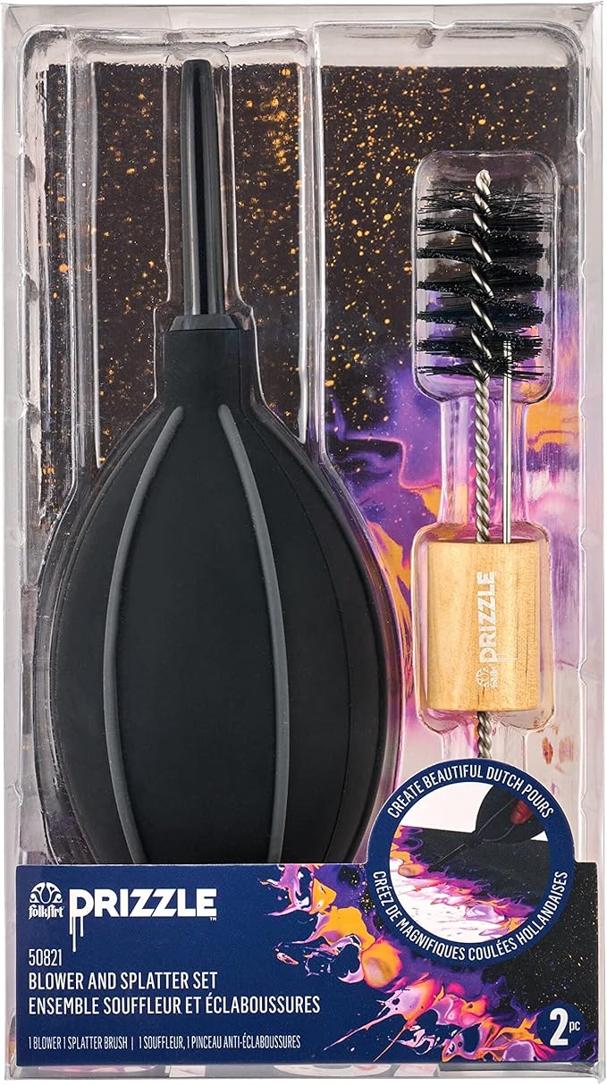 FolkArt Drizzle Blower and Splatter Set, Durable Tools Perfect for DIY Paint Pouring Arts and Crafts Projects, 50821