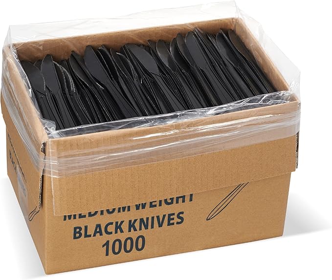 1,000 Plastic Disposable Knives Bulk Black Medium Weight Disposable Silverware Plastic Cutlery Knife