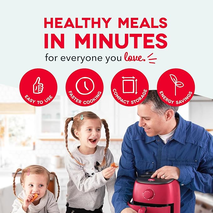 Dash Tasti-Crisp™ Air Fryer - AirCrisp® Technology - Compact Design with Adjustable Temperature Control - Nonstick Fry Basket & Auto Shut-Off Feature - 2.6 Quarts - Red